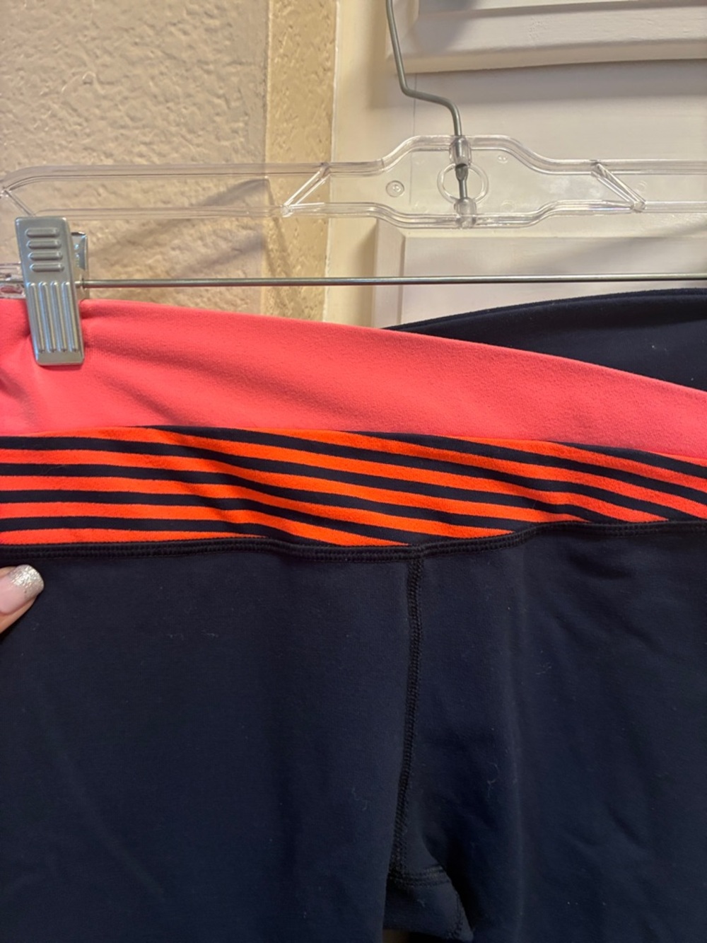 Lululemon Astro cropped Navy Leggings with Coral striped Foldover Waistband - Picture 7 of 10